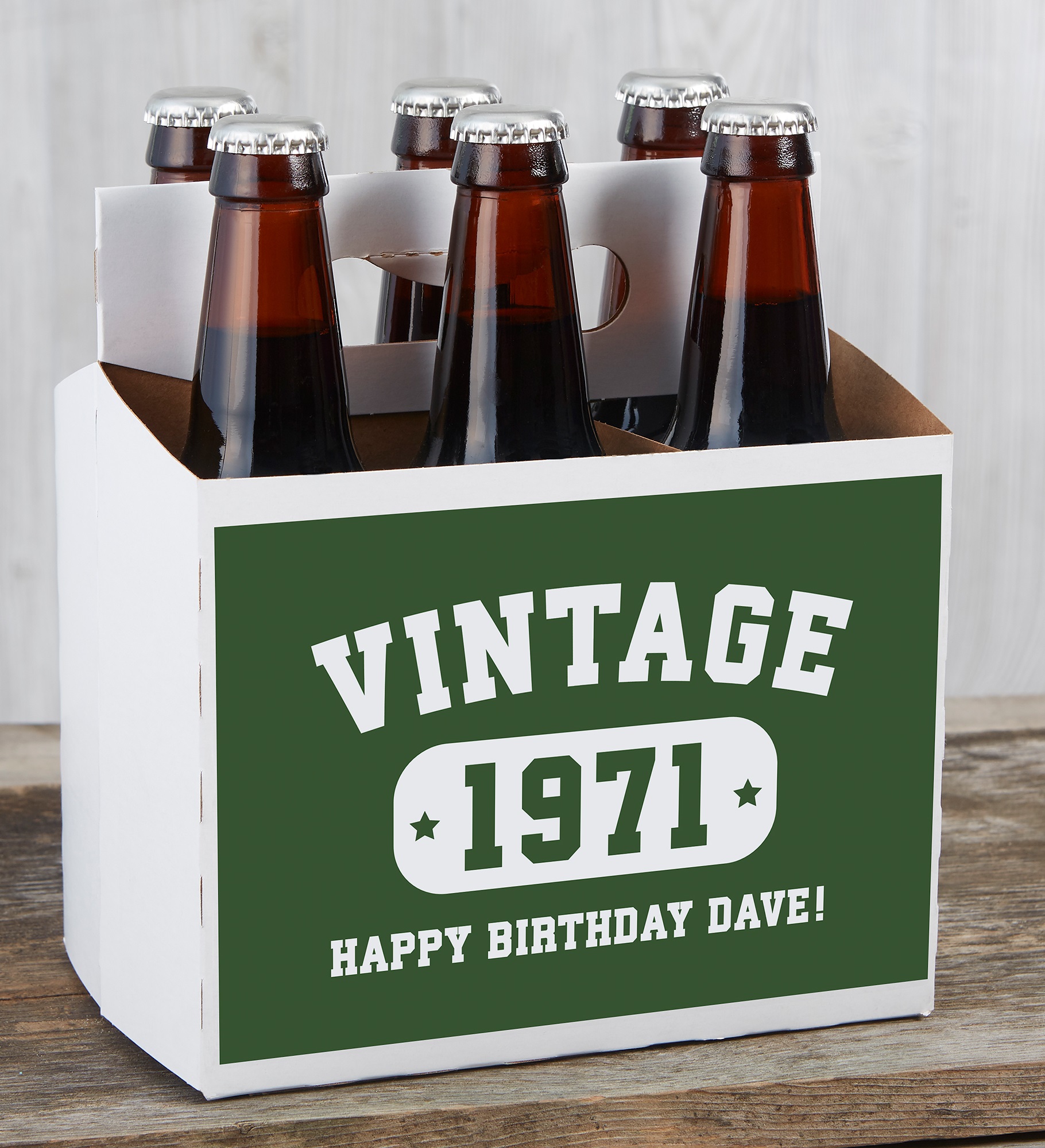 Vintage Birthday Personalized Beer Bottle Labels & Bottle Carrier